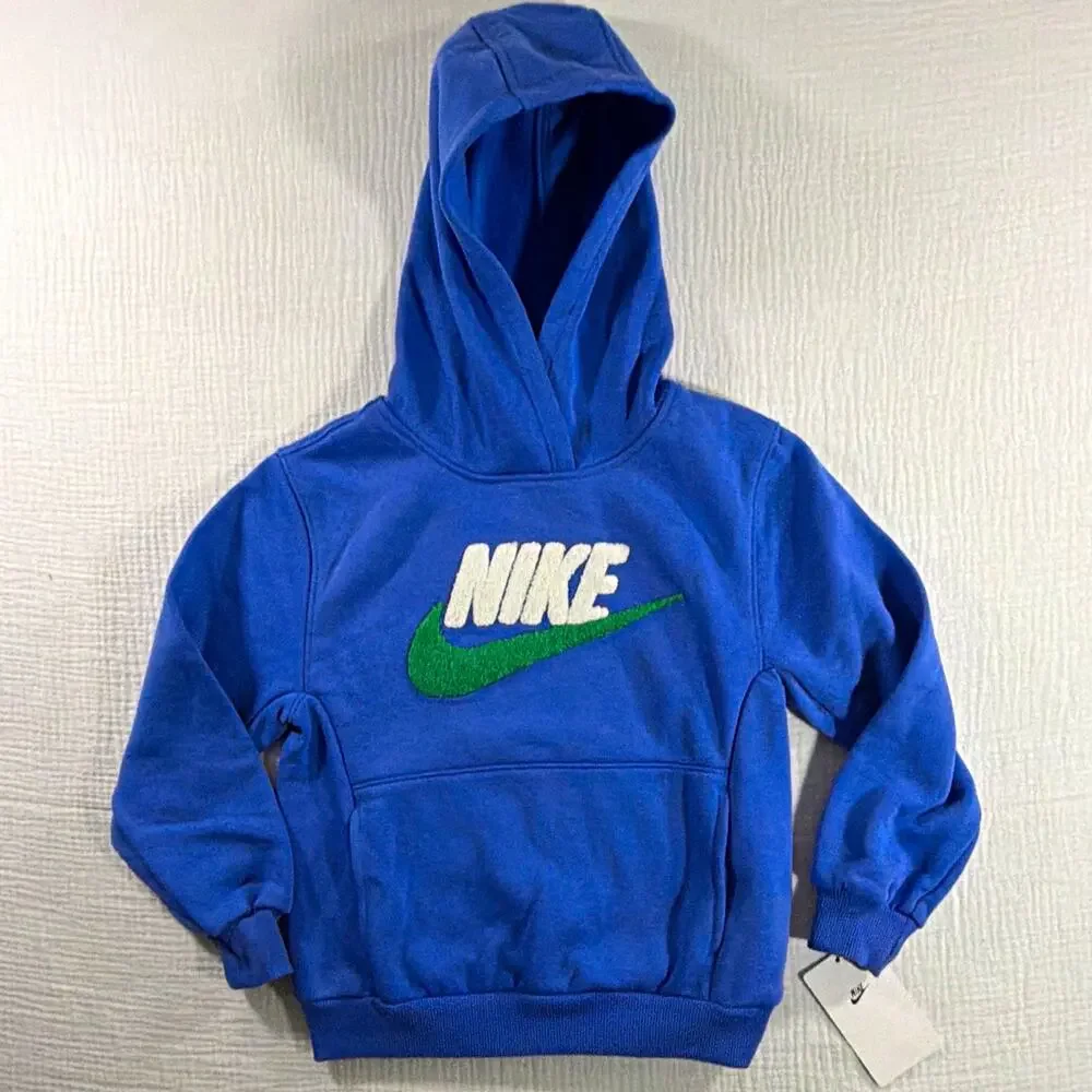 Nike Unisex Kids Pullover Hoodie Size 6 Blue Graphic Logo Print 86N165-B9A
